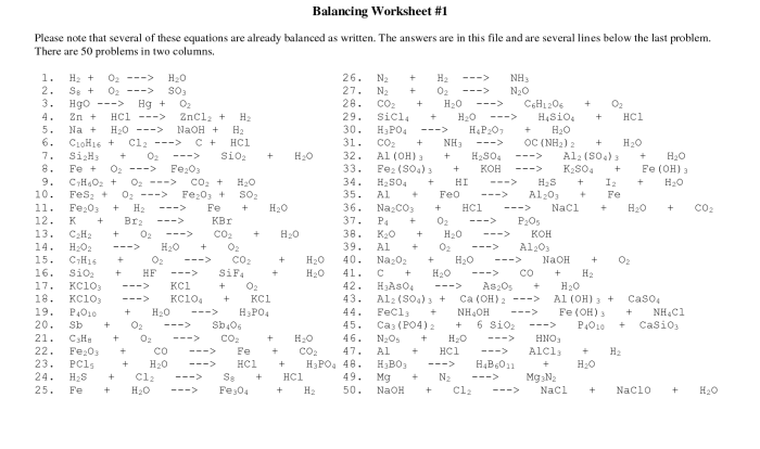 Intro to balancing equations worksheet