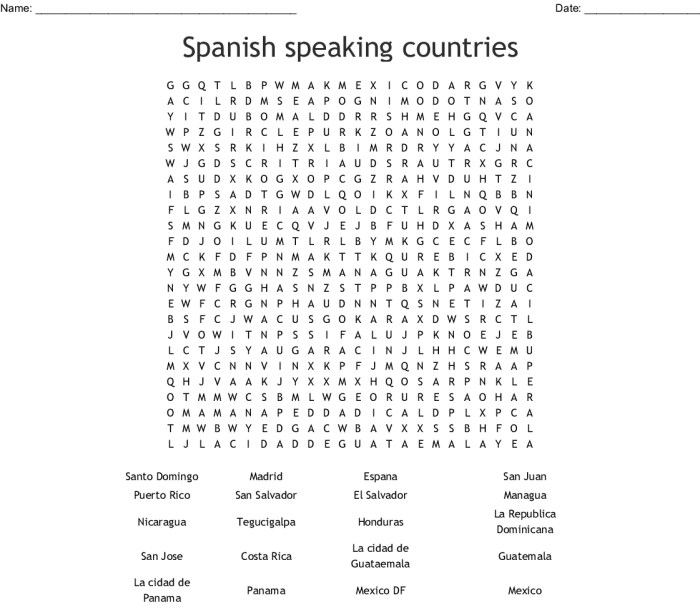 Spanish speaking countries word search answer key