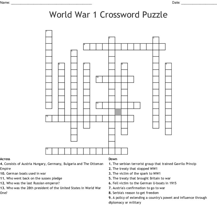 World war 1 crossword puzzle answer key pdf